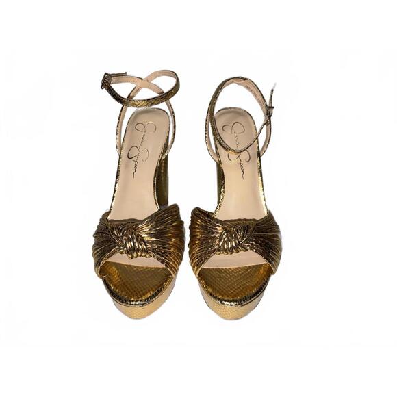 Jessica Simpson Shoes - Jessica Simpson Gold Metallic Snake Platform Sandals Size 8.5M